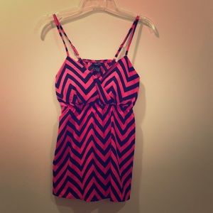 Hot pink and navy blue zig zag top.